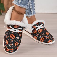 Women's Pumpkin Lace-up Canvas Shoes Low Top Slip-on Flats