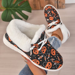 Women's Pumpkin Lace-up Canvas Shoes Low Top Slip-on Flats