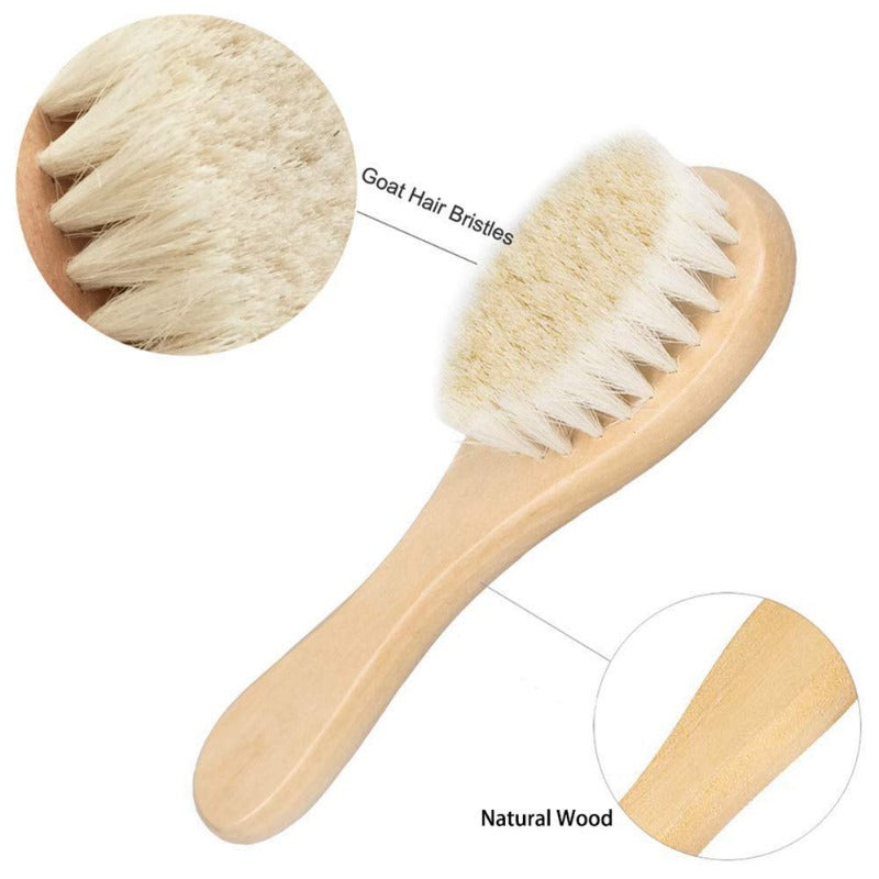 2pcs Natural Wooden Hair Brush & Comb Set, Soft Goat Hair Massage Comb