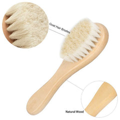 2pcs Natural Wooden Hair Brush & Comb Set, Soft Goat Hair Massage Comb