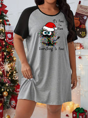 Christmas Cat & Lights Print Sleep Dress