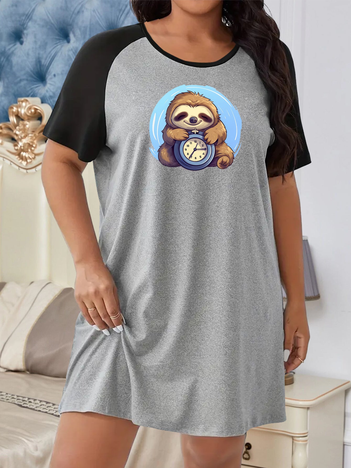 Sloth Print Raglan Sleeve Sleep Dress