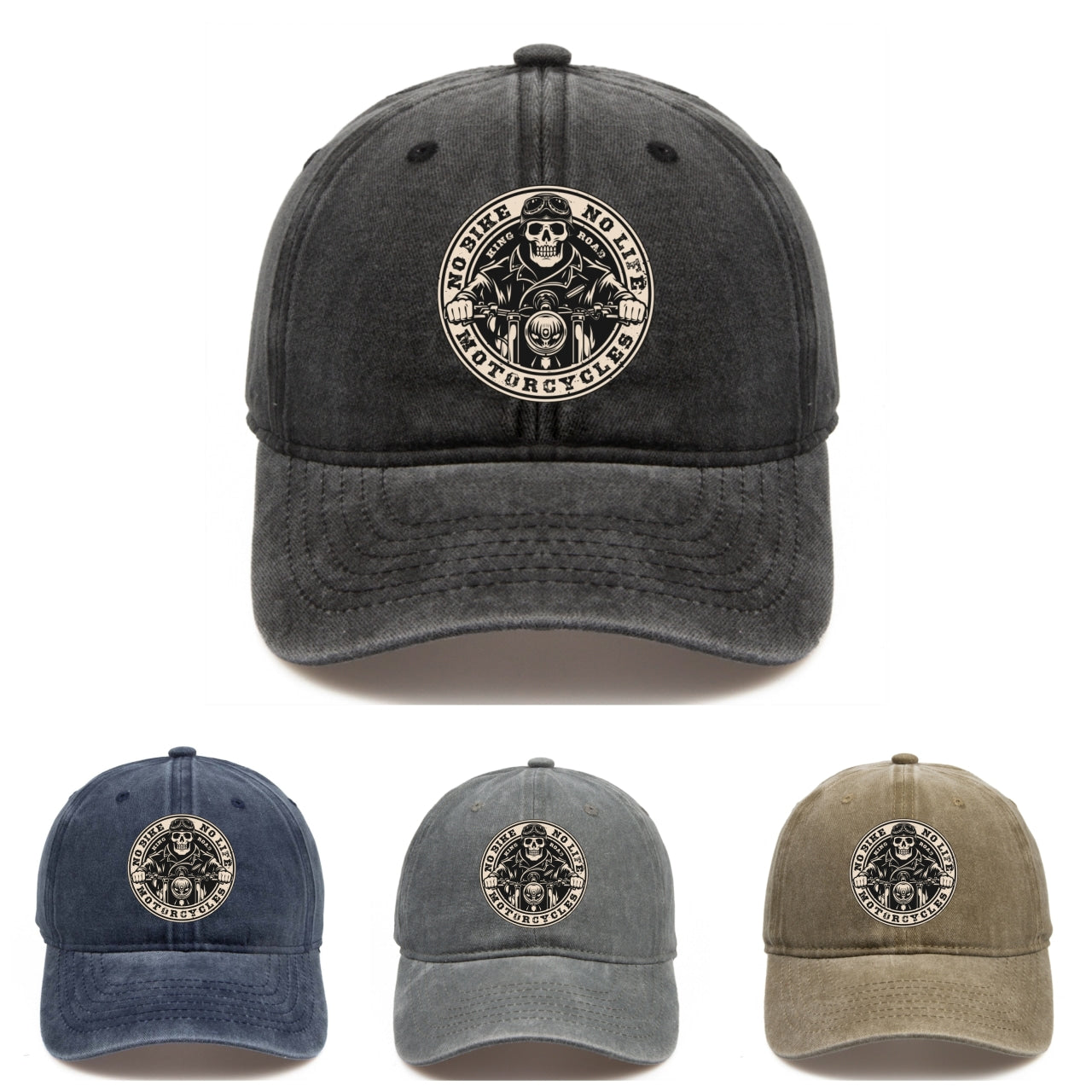Skeleton Pattern Washed Distressed Cap Hip Hop Adjustable Sunscreen Cap