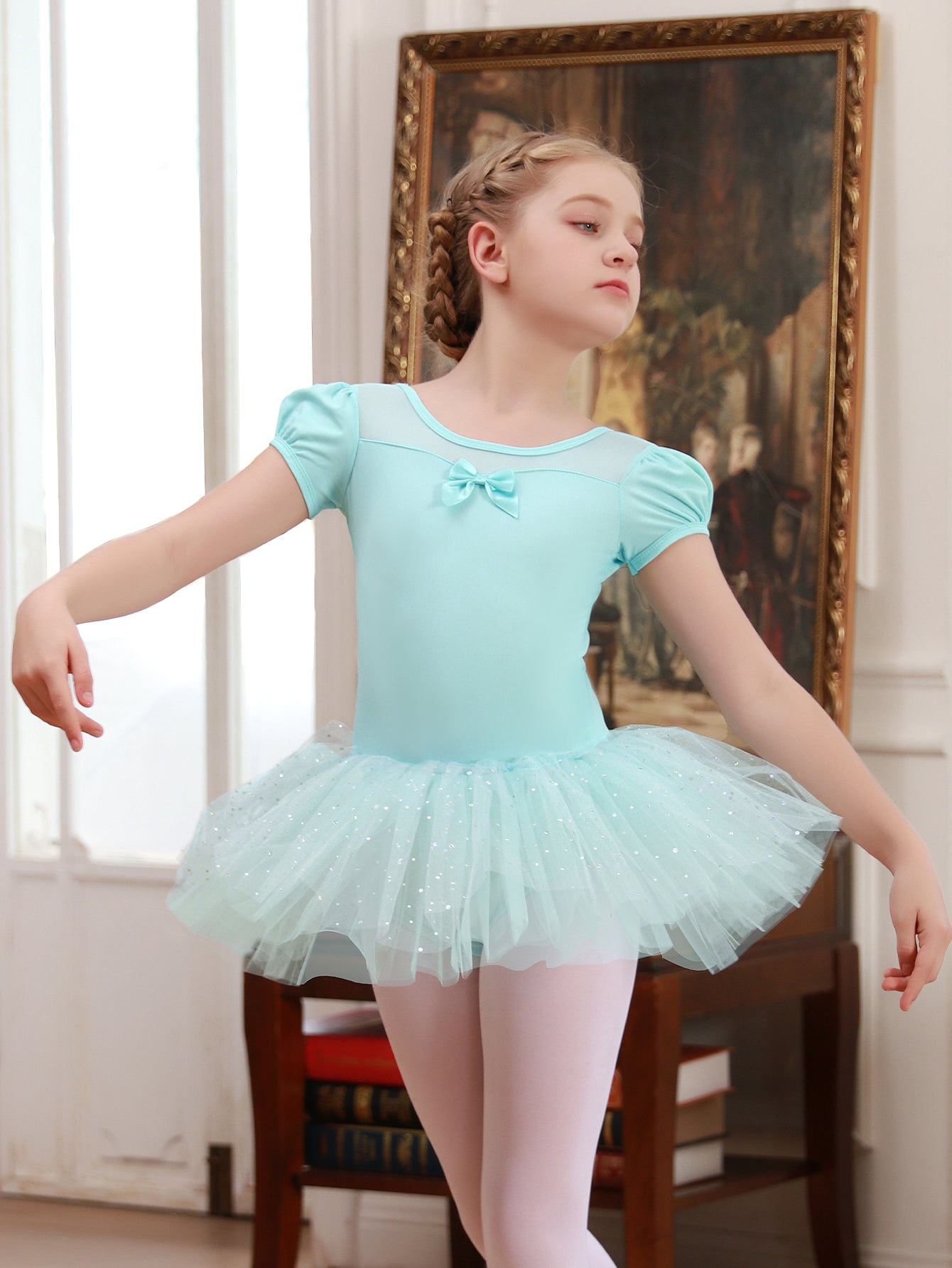 Girls Ballet Skirt Short Sleeved Dance Sports Skirt Breathable Highly Elastic