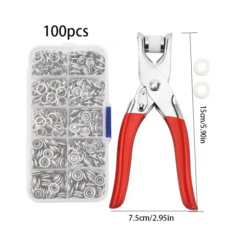 100 Colorful Metal Sewing Buttons Press Studs Snap Fasteners with Pliers Kit