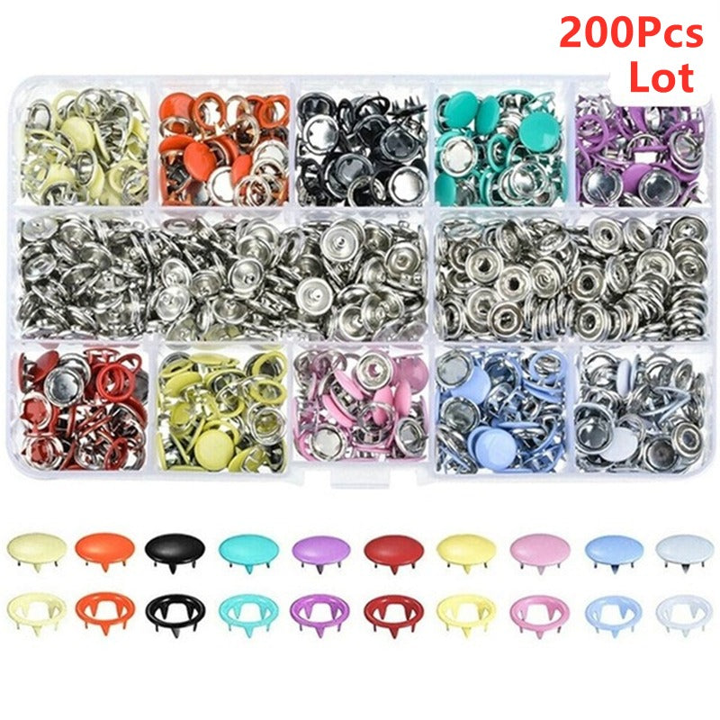 100 Colorful Metal Sewing Buttons Press Studs Snap Fasteners with Pliers Kit