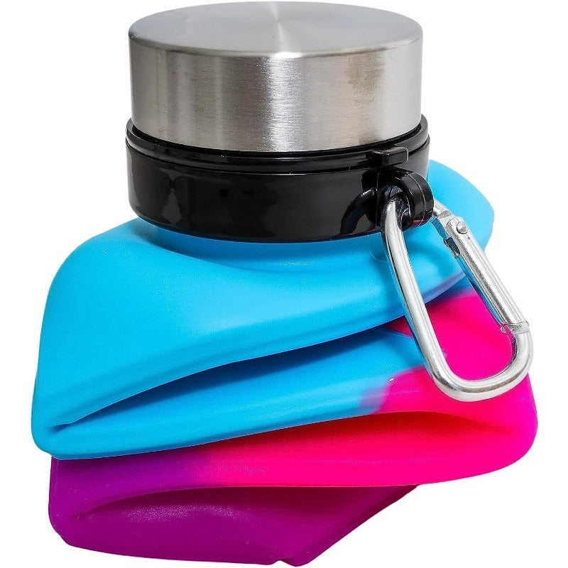 Collapsible Silicone Water Bottle with Metal Cap