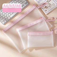 3pcs Frosted Waterproof File Bag for Test Papers & Data Storage