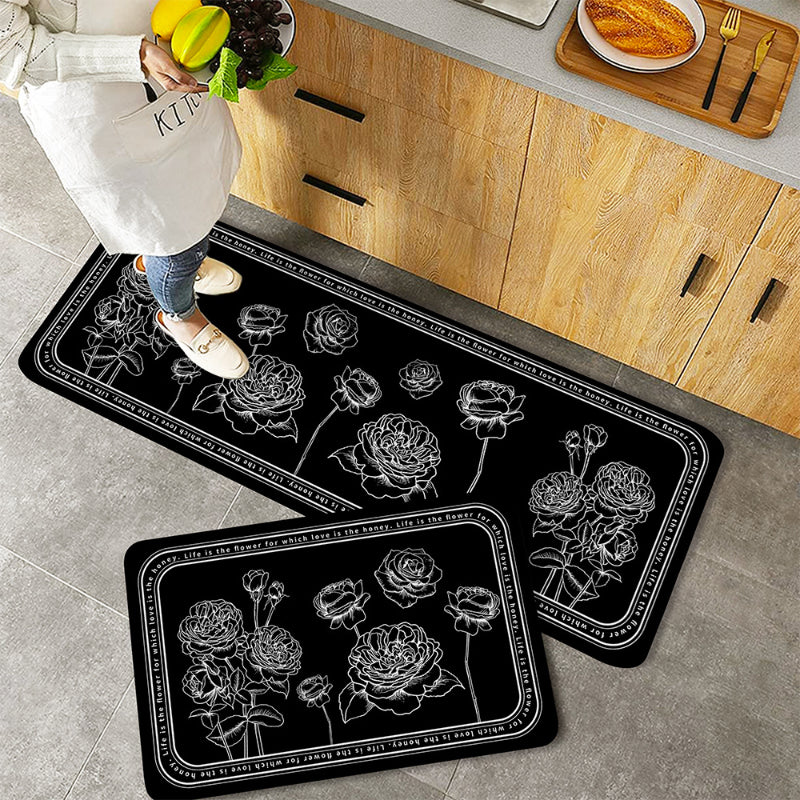 Floral Kitchen Mat Anti Slip Soft Absorbent Bath Mat