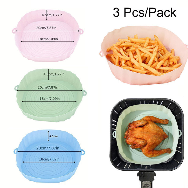 3pcs Silicone Air Fryer Liners Square Reusable Baking Tray Oven Accessories