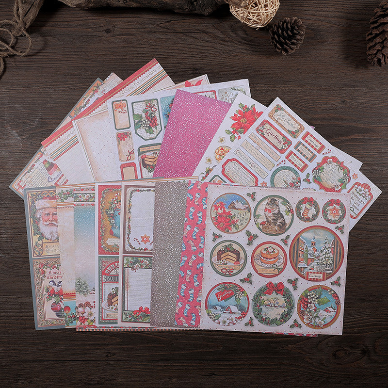 16pcs Vintage Christmas Journal For DIY Gift Background