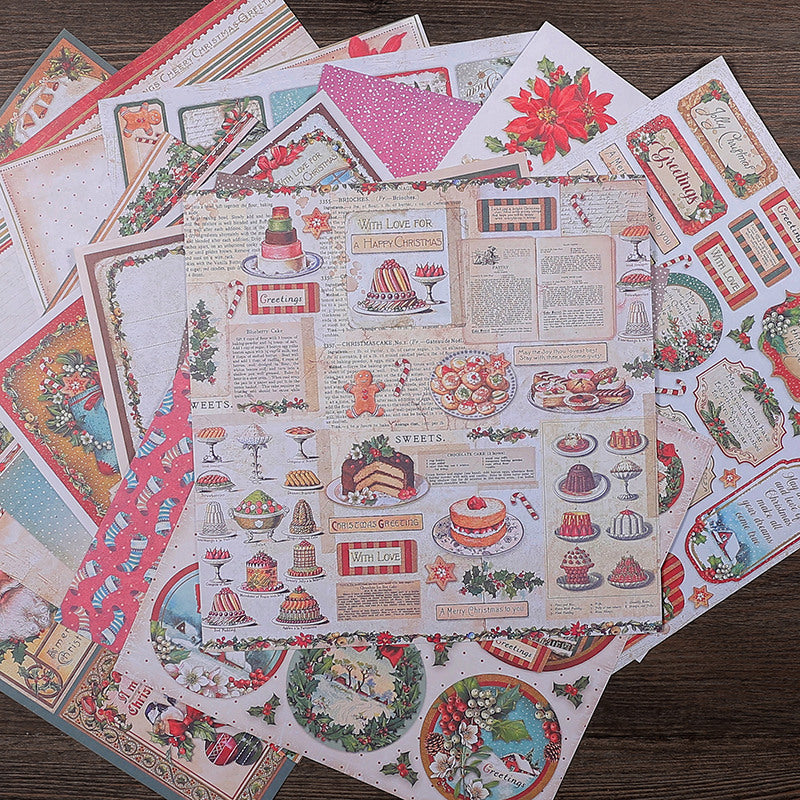 16pcs Vintage Christmas Journal For DIY Gift Background