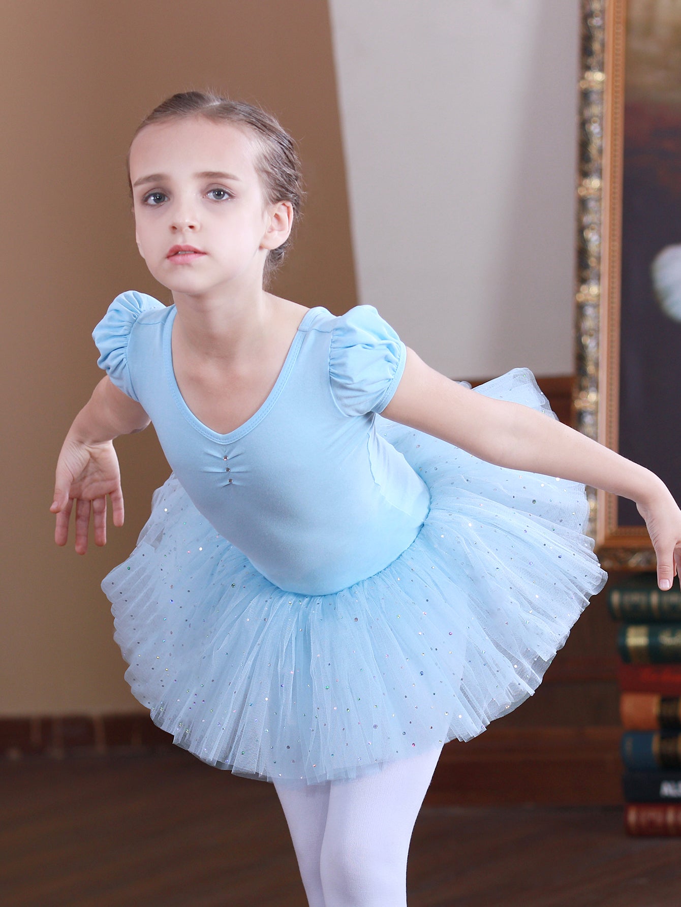 Girls Ballet Dress Kids Short Sleeve Dance Wear Gymnastics Dress