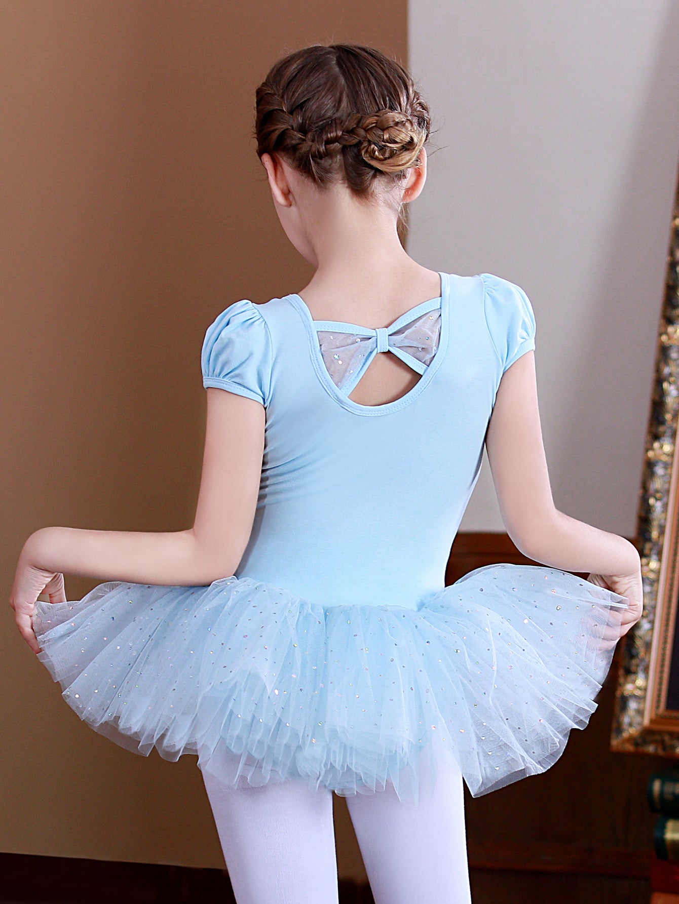 Girls Ballet Dress Kids Short Sleeve Dance Wear Gymnastics Dress