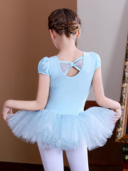 Girls Ballet Dress Kids Short Sleeve Dance Wear Gymnastics Dress