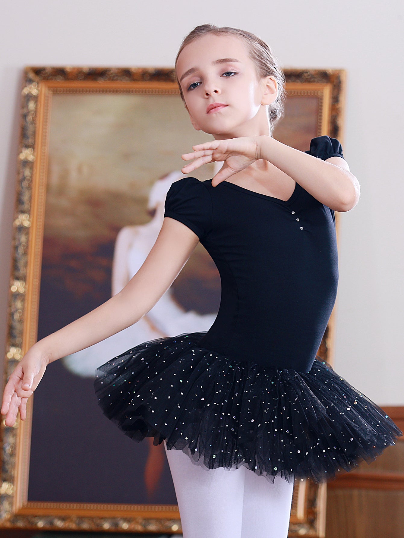 Girls Ballet Dress Kids Short Sleeve Dance Wear Gymnastics Dress