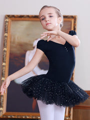 Girls Ballet Dress Kids Short Sleeve Dance Wear Gymnastics Dress