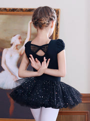 Girls Ballet Dress Kids Short Sleeve Dance Wear Gymnastics Dress