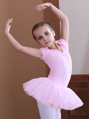 Girls Ballet Dress Kids Short Sleeve Dance Wear Gymnastics Dress