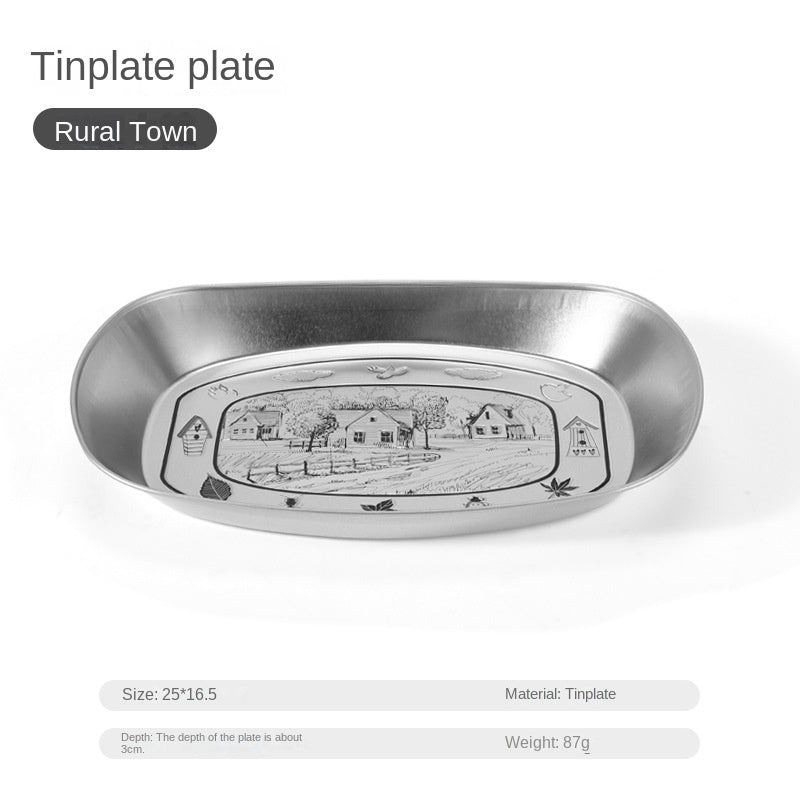 2pcs Vintage Outdoor Plate Camping Dinnerware Grilling Tray