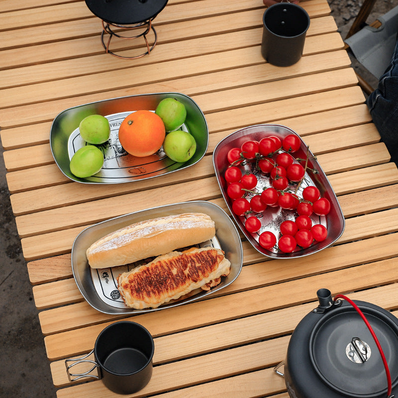 2pcs Vintage Outdoor Plate Camping Dinnerware Grilling Tray