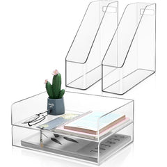 Acrylic Desk Storage Box Magazine File Rack Plastic Paper Tray