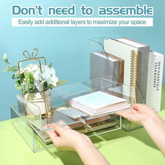 Acrylic Desk Storage Box Magazine File Rack Plastic Paper Tray