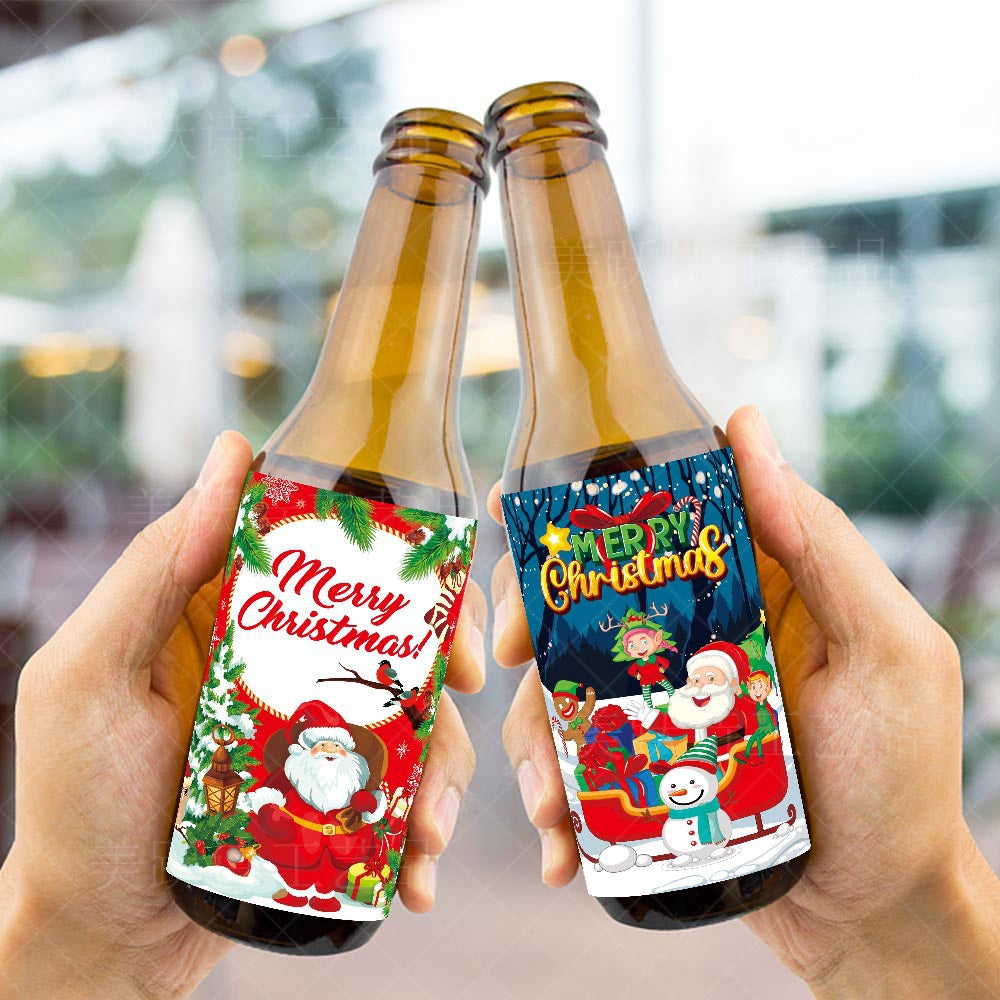 8pcs Christmas Wine Bottle Sticker Party Self adhesive Sticker