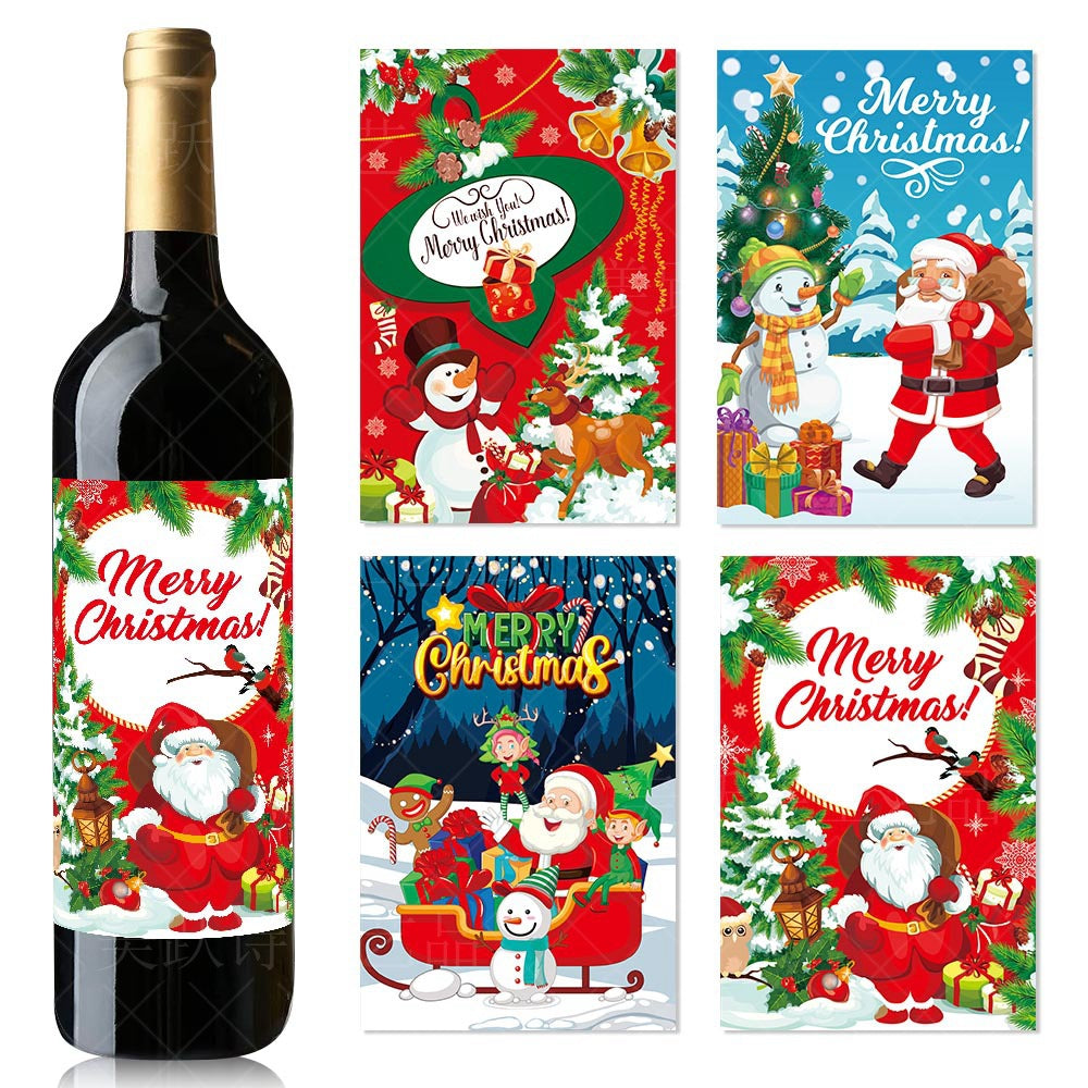 8pcs Christmas Wine Bottle Sticker Party Self adhesive Sticker