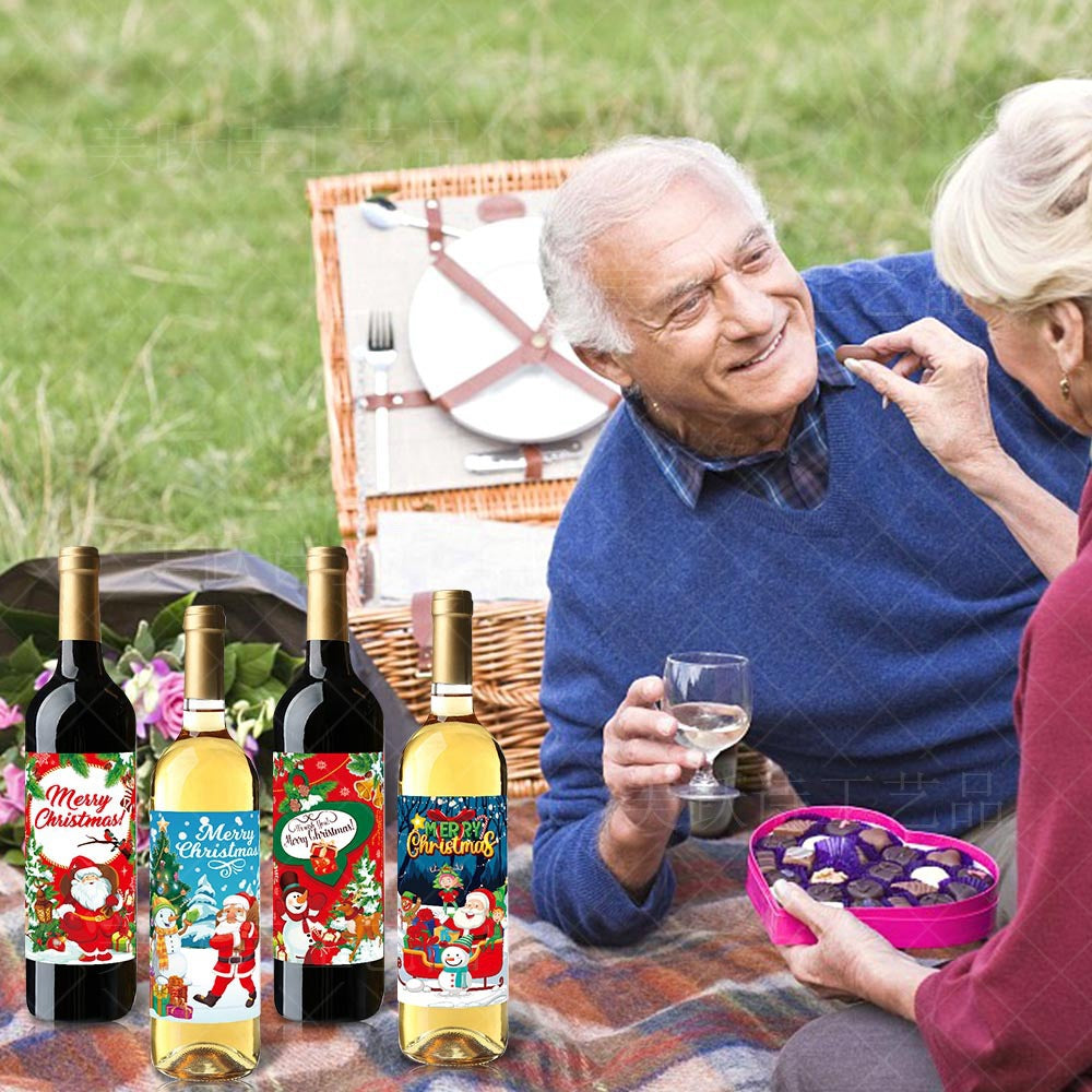 8pcs Christmas Wine Bottle Sticker Party Self adhesive Sticker