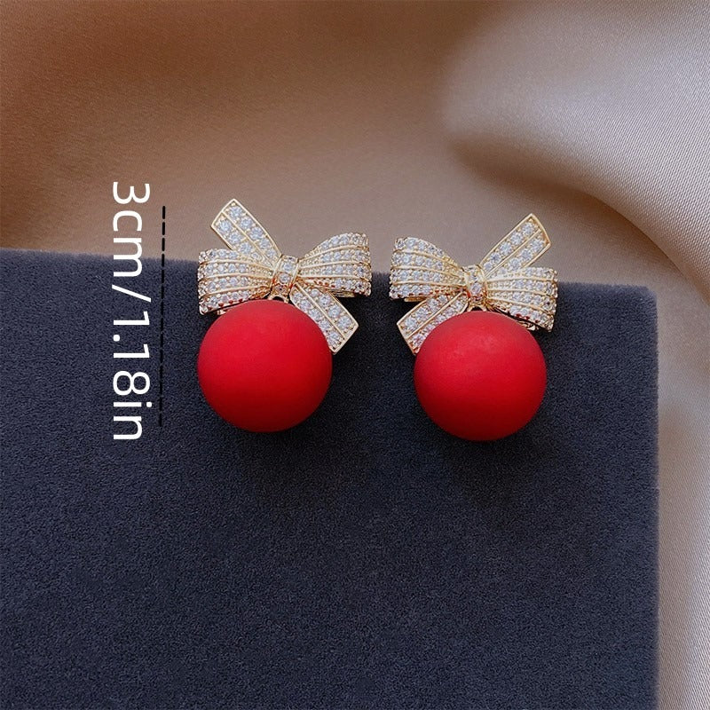 Bow Faux Pearl Artificial Diamond Earrings for Women