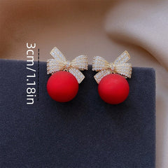 Bow Faux Pearl Artificial Diamond Earrings for Women