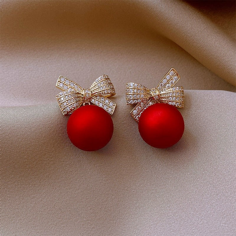Bow Faux Pearl Artificial Diamond Earrings for Women