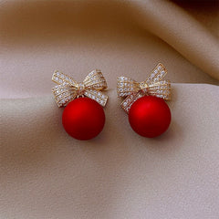 Bow Faux Pearl Artificial Diamond Earrings for Women
