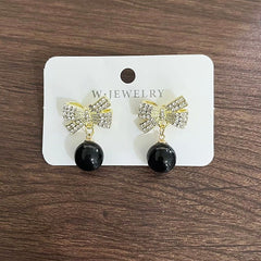 Bow Faux Pearl Artificial Diamond Earrings for Women