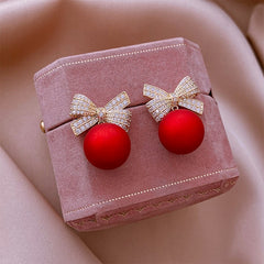 Bow Faux Pearl Artificial Diamond Earrings for Women