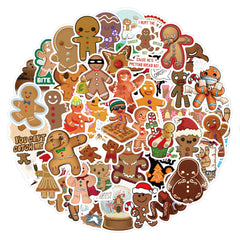 60pcs Christmas Stickers Gingerbread Man Cartoon Waterproof Vinyl Stickers