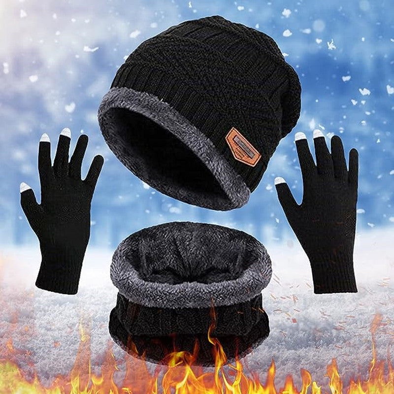 Winter Windproof Knitted Beanie Scarf Gloves Set