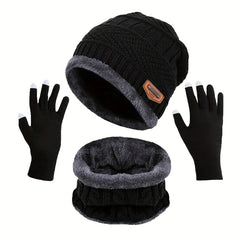 Winter Windproof Knitted Beanie Scarf Gloves Set