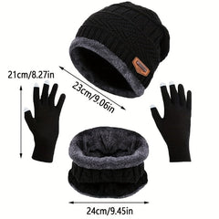 Winter Windproof Knitted Beanie Scarf Gloves Set