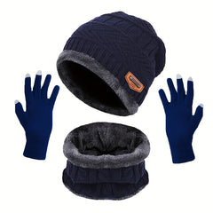 Winter Windproof Knitted Beanie Scarf Gloves Set