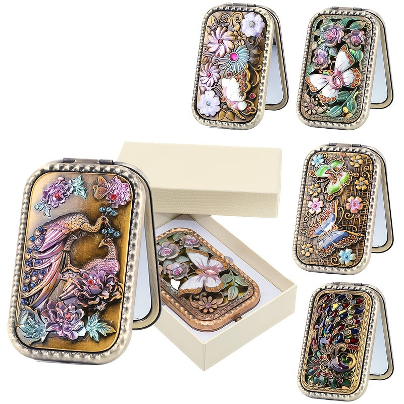 Vintage Metal Compact Mirror 2 Sided 2X 1X Magnification Portable And Foldable