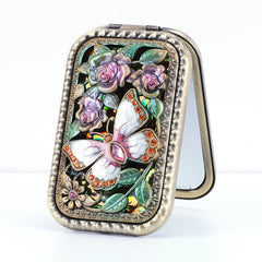 Vintage Metal Compact Mirror 2 Sided 2X 1X Magnification Portable And Foldable