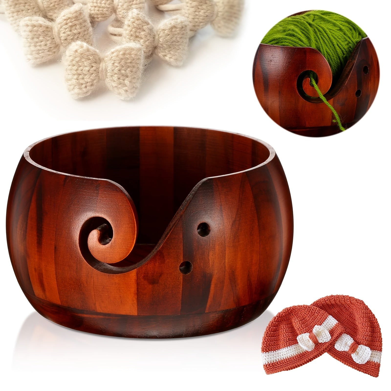 Wooden Yarn Bowl for Knitting Crochet Weaving Wool Storage