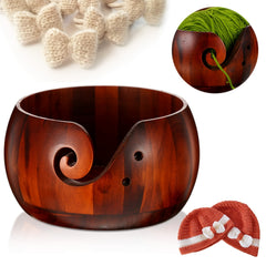 Wooden Yarn Bowl for Knitting Crochet Weaving Wool Storage