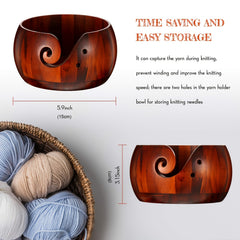 Wooden Yarn Bowl for Knitting Crochet Weaving Wool Storage