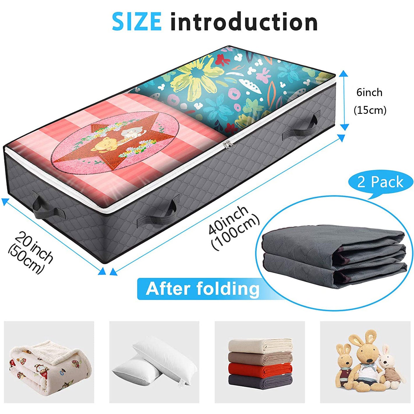 Large Under Bed Storage Bag With Handles& Visible Window Reusable Box