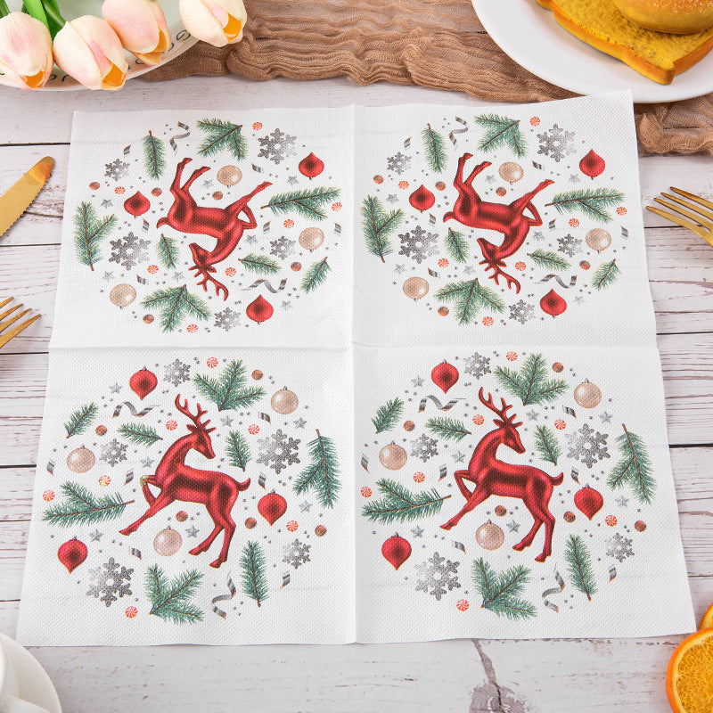 20pcs Christmas Elk Printed Napkin Holiday Party Decoration Tissue