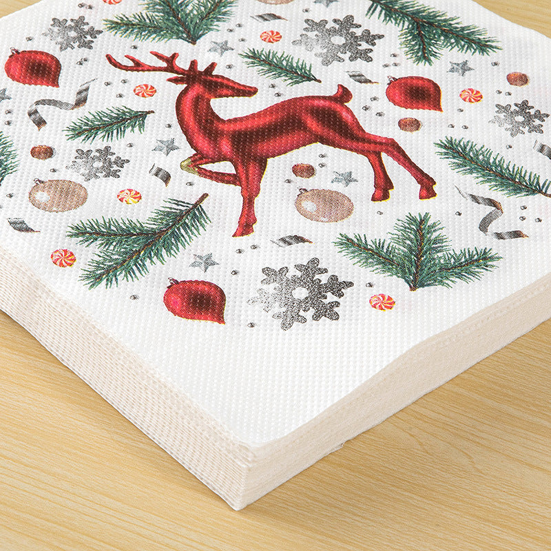 20pcs Christmas Elk Printed Napkin Holiday Party Decoration Tissue