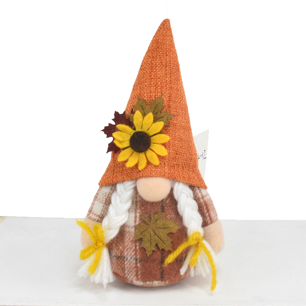 Thanksgiving Faceless Doll Ornament Orange Sunflower Maple Leaf Decoration